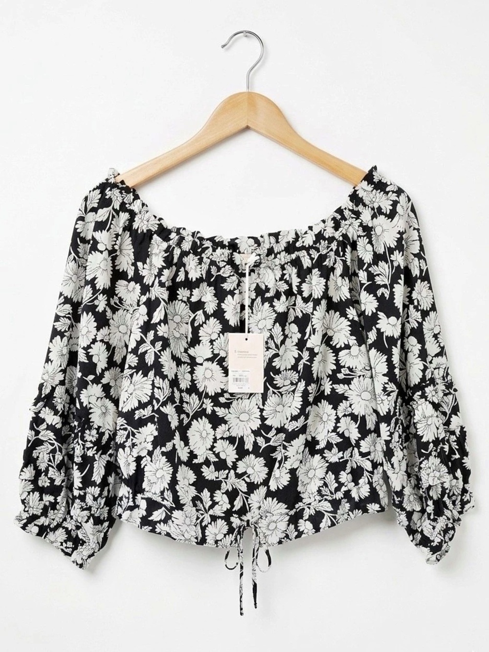 NWT Lauren Conrad Women’s Boho Floral Blouse in Black & White Size Large